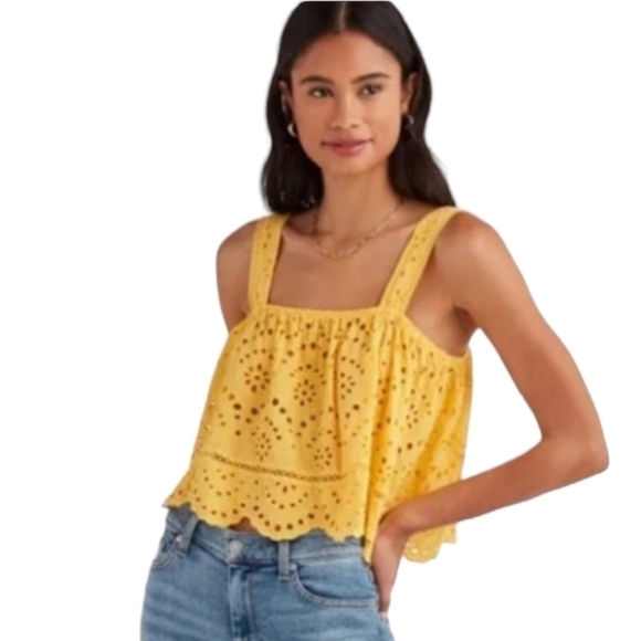 7 for All Mankind Eyelet Cropped Top in Dandelion - Picture 1 of 6